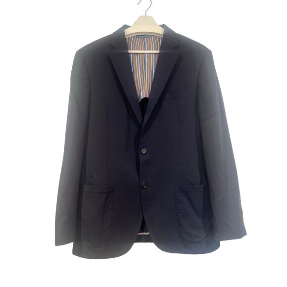 Ibiza Wool Stretch Seersucker Half-Lined Sport Coat Navy Blue Mens Sz 42L Blazer - Picture 2 of 7